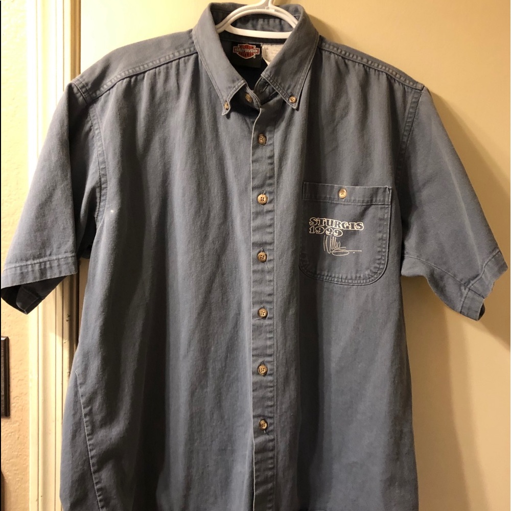 Harley Davidson L denim vintage button down